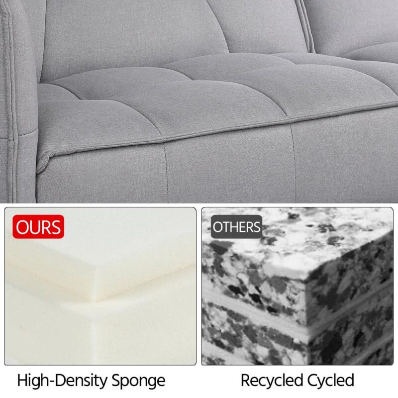 Alden Design Fabric Covered Futon Sofa Bed with Adjustable Backrest, Gray - Image 3
