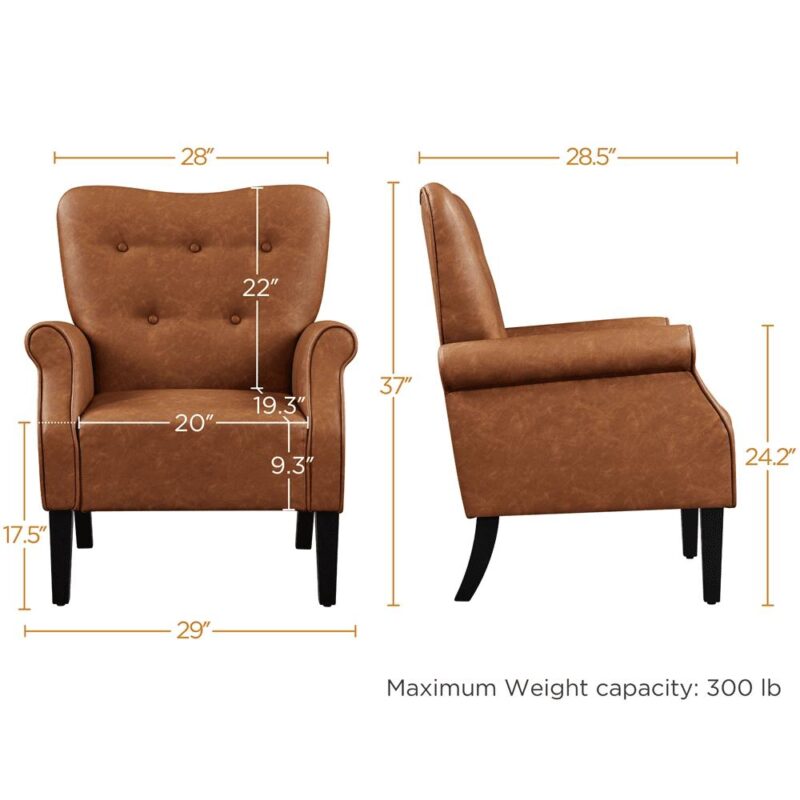 Alden Design Mid-century Faux Leather Accent Chair with Tufted High Back for Living Room, Retro Brown - Image 9
