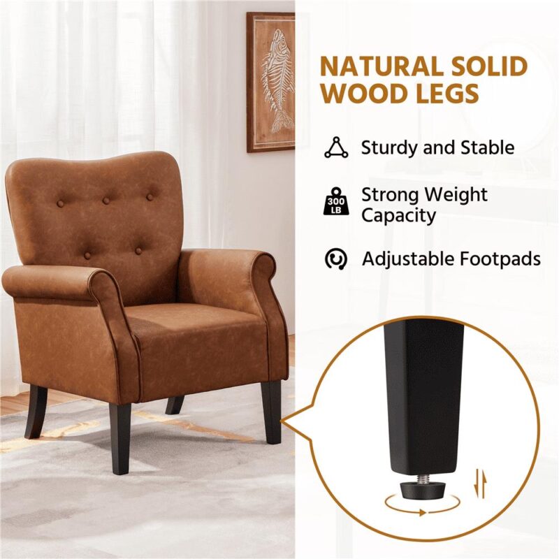 Alden Design Mid-century Faux Leather Accent Chair with Tufted High Back for Living Room, Retro Brown - Image 7