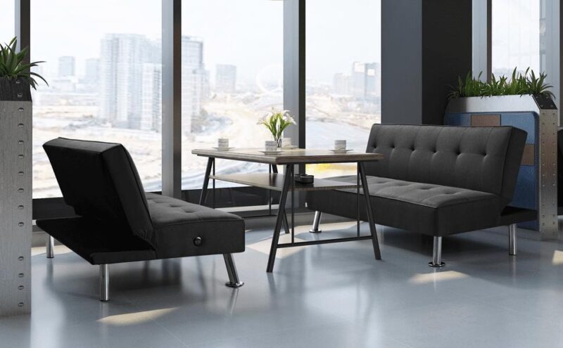 Alden Design Modern Fabric Convertible Futon with USB, Black - Image 11