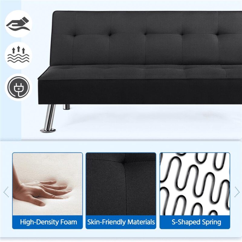 Alden Design Modern Fabric Convertible Futon with USB, Black - Image 12