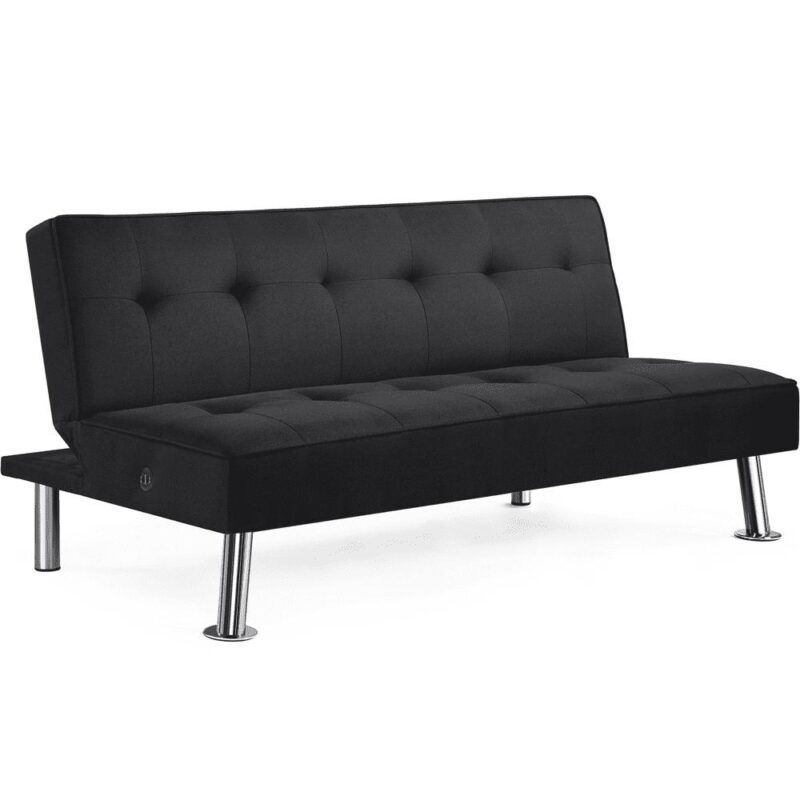 Alden Design Modern Fabric Convertible Futon with USB, Black - Image 2