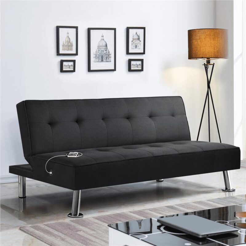 Alden Design Modern Fabric Convertible Futon with USB, Black - Image 5