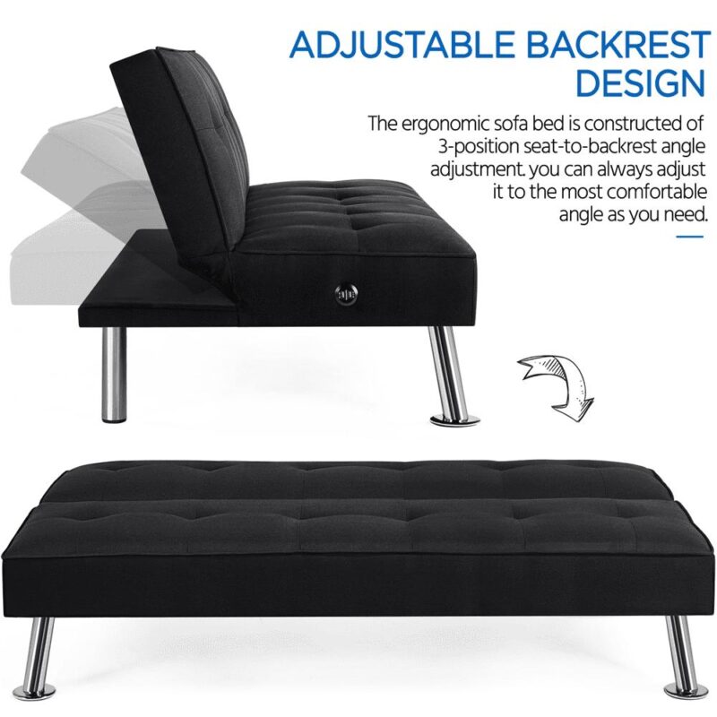 Alden Design Modern Fabric Convertible Futon with USB, Black - Image 13