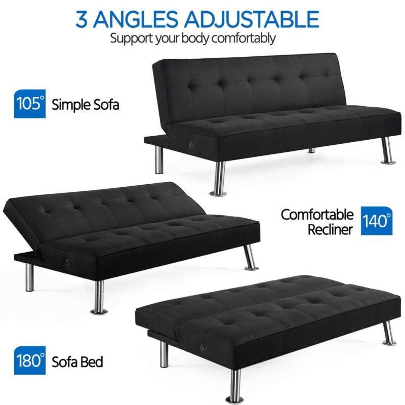 Alden Design Modern Fabric Convertible Futon with USB, Black - Image 8
