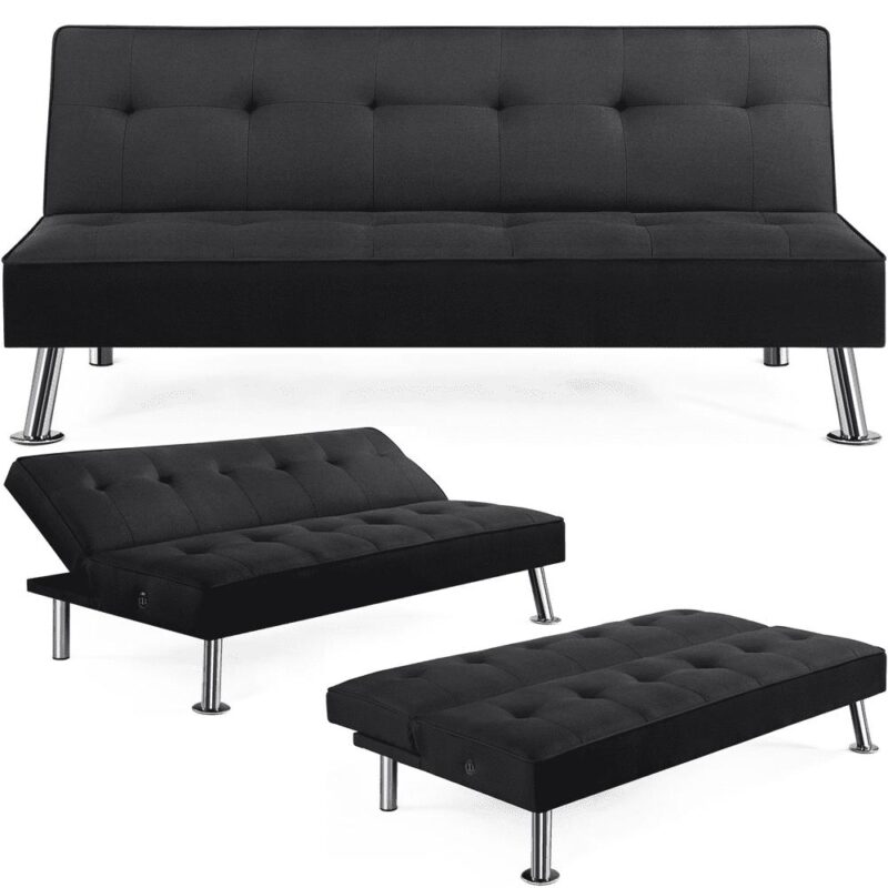 Alden Design Modern Fabric Convertible Futon with USB, Black - Image 4