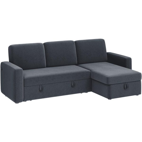 Alden Design Reversible Sectional Sofa with USB and Type-C Ports for Livingroom, Dark Gray