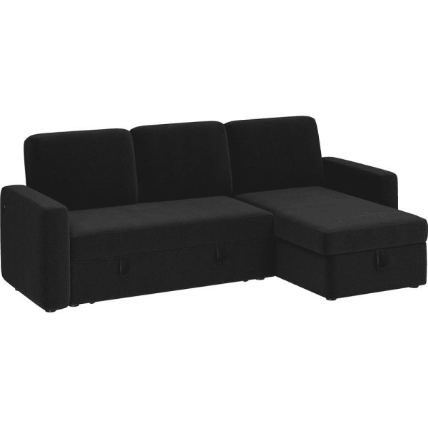 Alden Design Reversible Sectional Sofa with USB and Type-C Ports for Livingroom, Black
