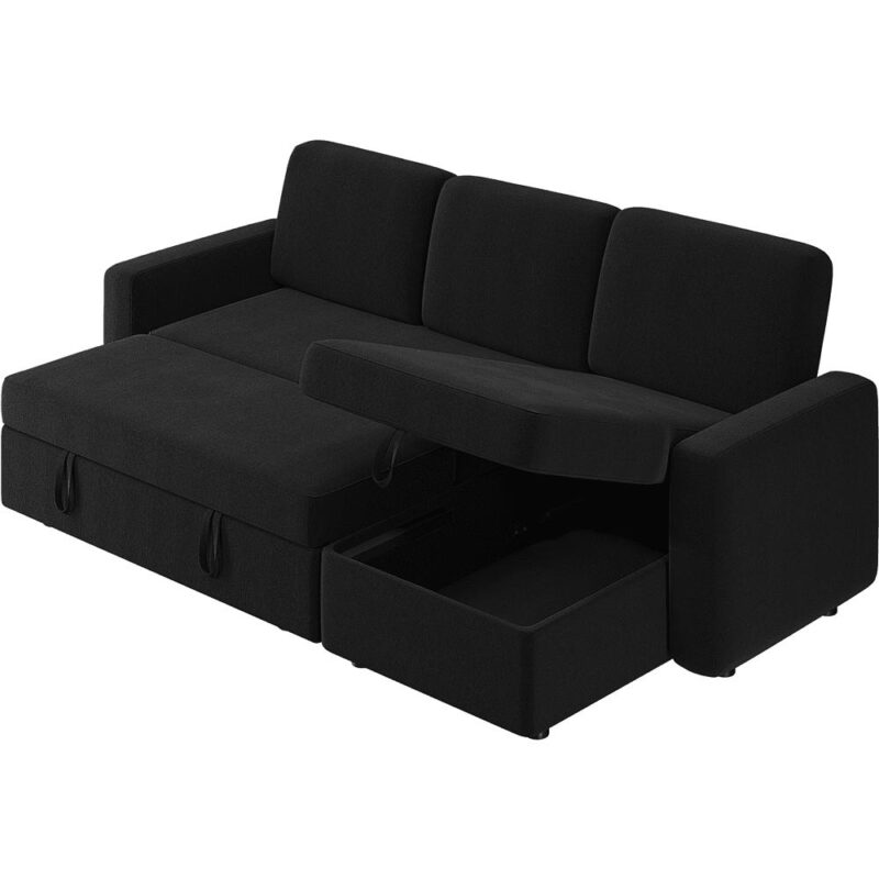 Alden Design Reversible Sectional Sofa with USB and Type-C Ports for Livingroom, Black - Image 5