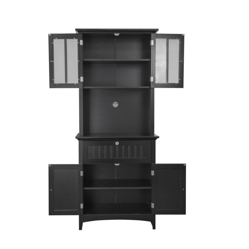 American Furniture Classics OS Home and Office Model 25604, 70.25 inch High Wooden Buffet and Hutch with Framed Glass Doors and Drawer Finshed in Black - Image 8