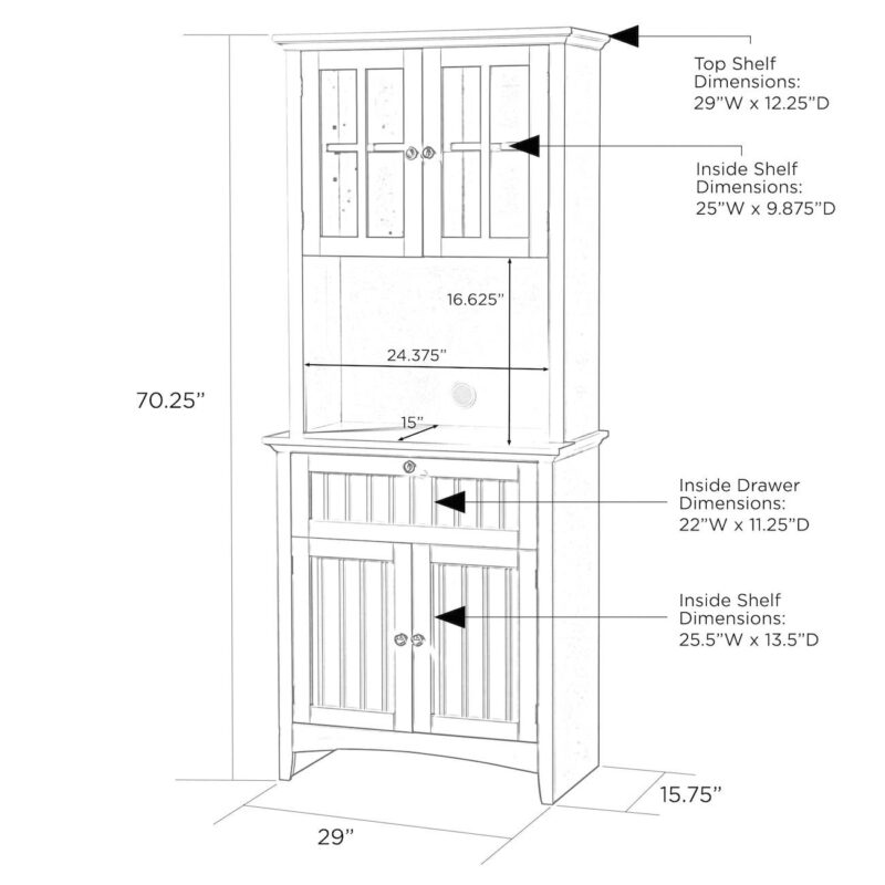 American Furniture Classics OS Home and Office Model 25604, 70.25 inch High Wooden Buffet and Hutch with Framed Glass Doors and Drawer Finshed in Black - Image 9
