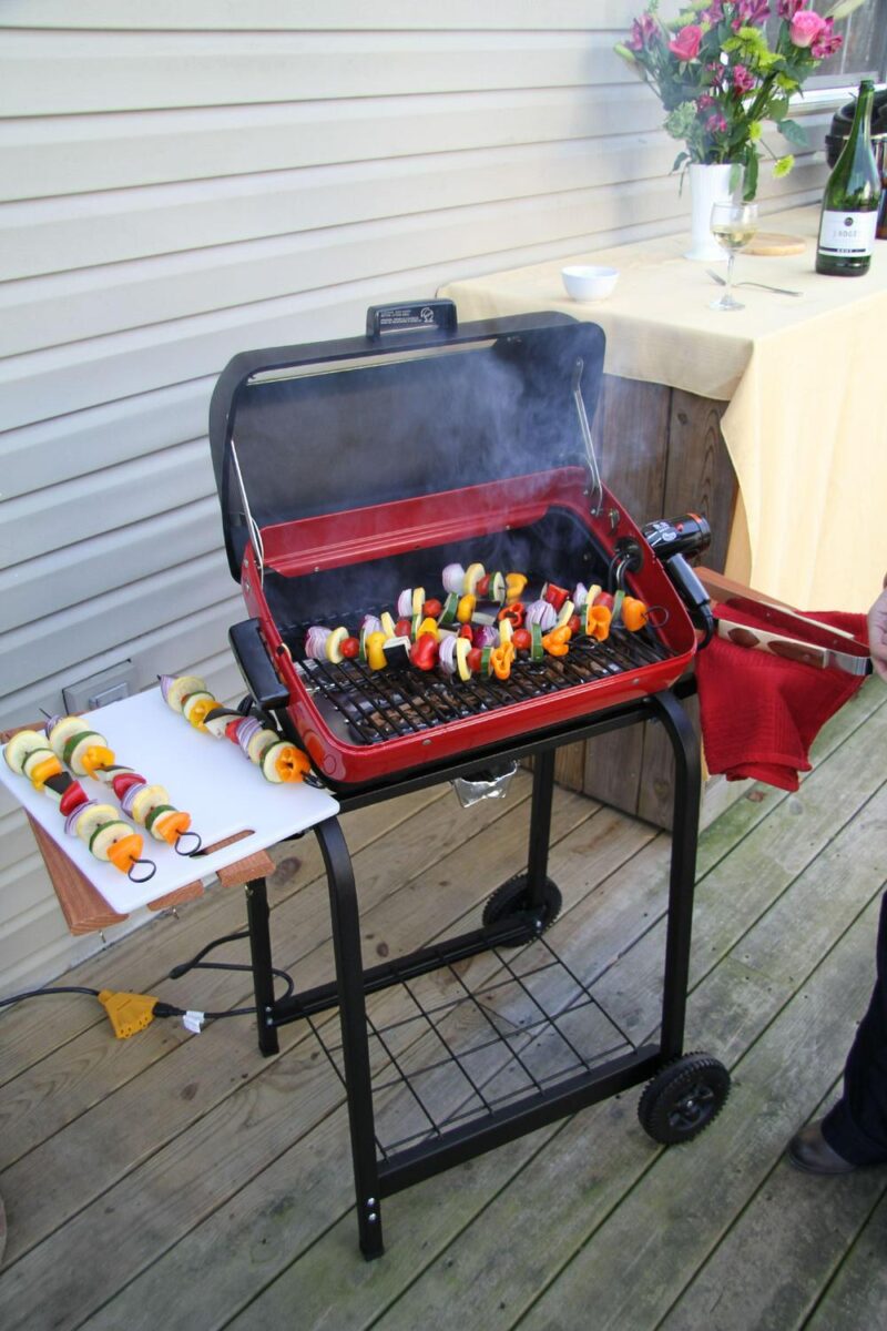 Americana Portable Electric Cart Grill with Two Folding Tables, Red - Image 4