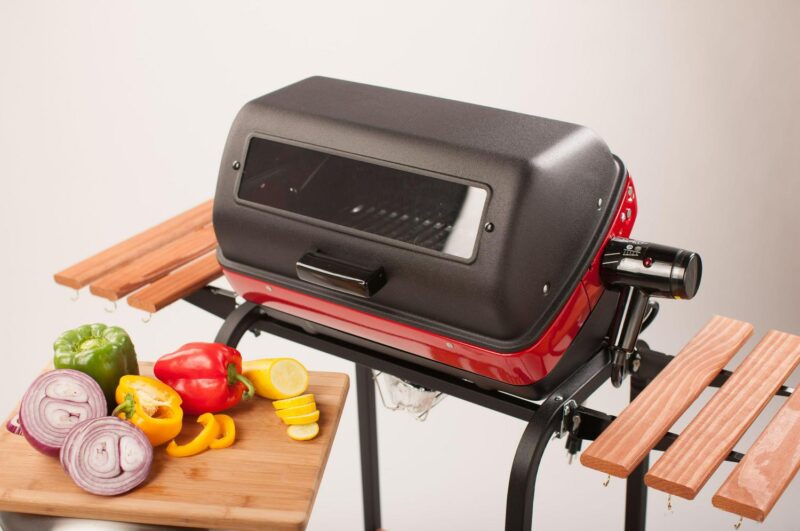 Americana Portable Electric Cart Grill with Two Folding Tables, Red - Image 2