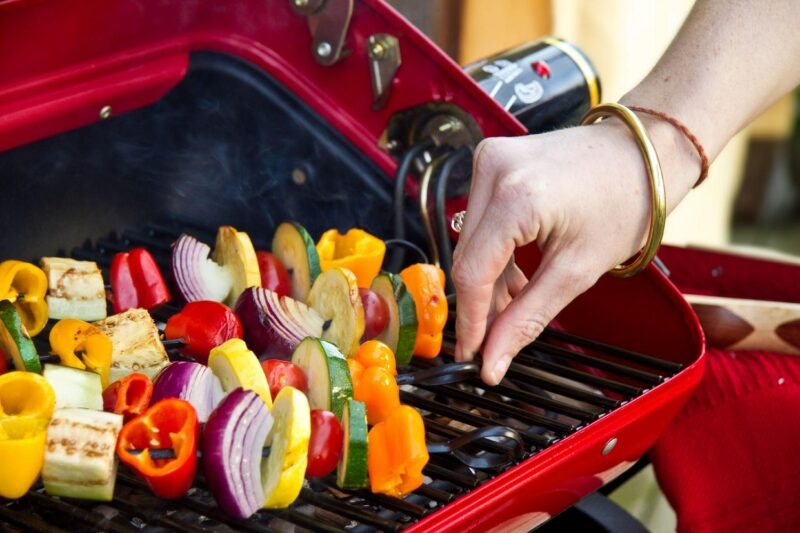 Americana Portable Electric Cart Grill with Two Folding Tables, Red - Image 5