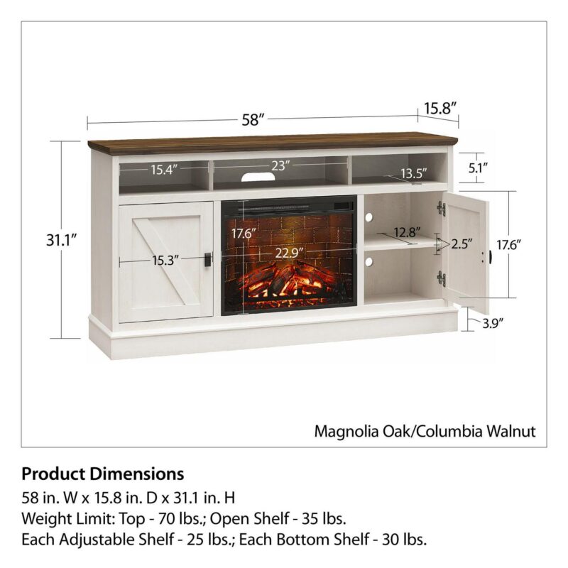 Ameriwood Home Ashton Lane Electric Fireplace TV Stand for TVs up to 65 , Magnolia Oak/Columbia Walnut - Image 28