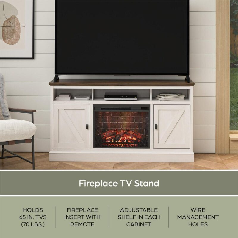 Ameriwood Home Ashton Lane Electric Fireplace TV Stand for TVs up to 65 , Magnolia Oak/Columbia Walnut - Image 24