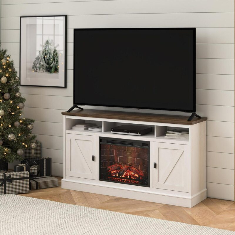 Ameriwood Home Ashton Lane Electric Fireplace TV Stand for TVs up to 65 , Magnolia Oak/Columbia Walnut - Image 3