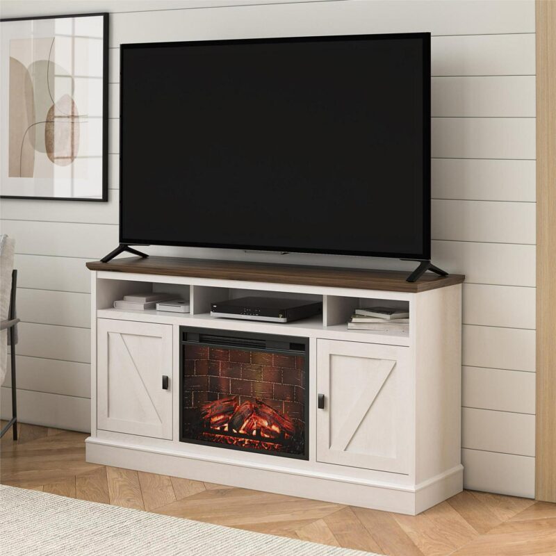 Ameriwood Home Ashton Lane Electric Fireplace TV Stand for TVs up to 65 , Magnolia Oak/Columbia Walnut - Image 6
