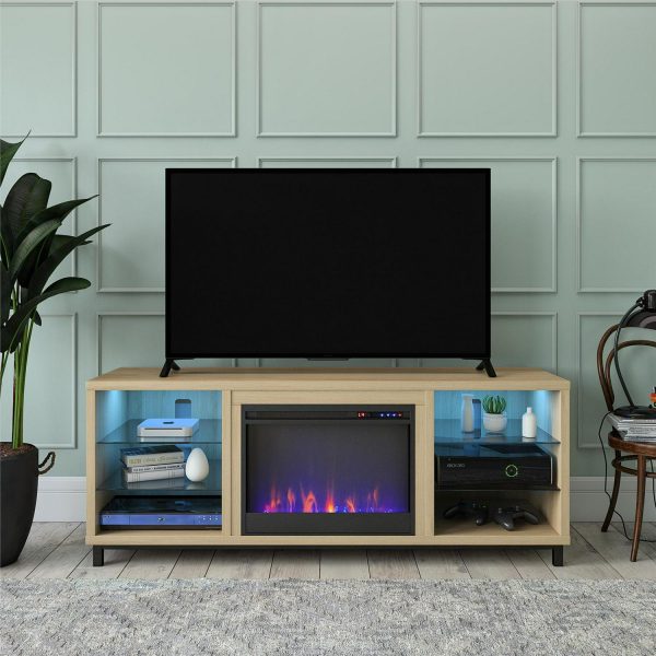 Ameriwood Home Fendall Deluxe Fireplace TV Stand for TVs up to 70 , Blonde Oak