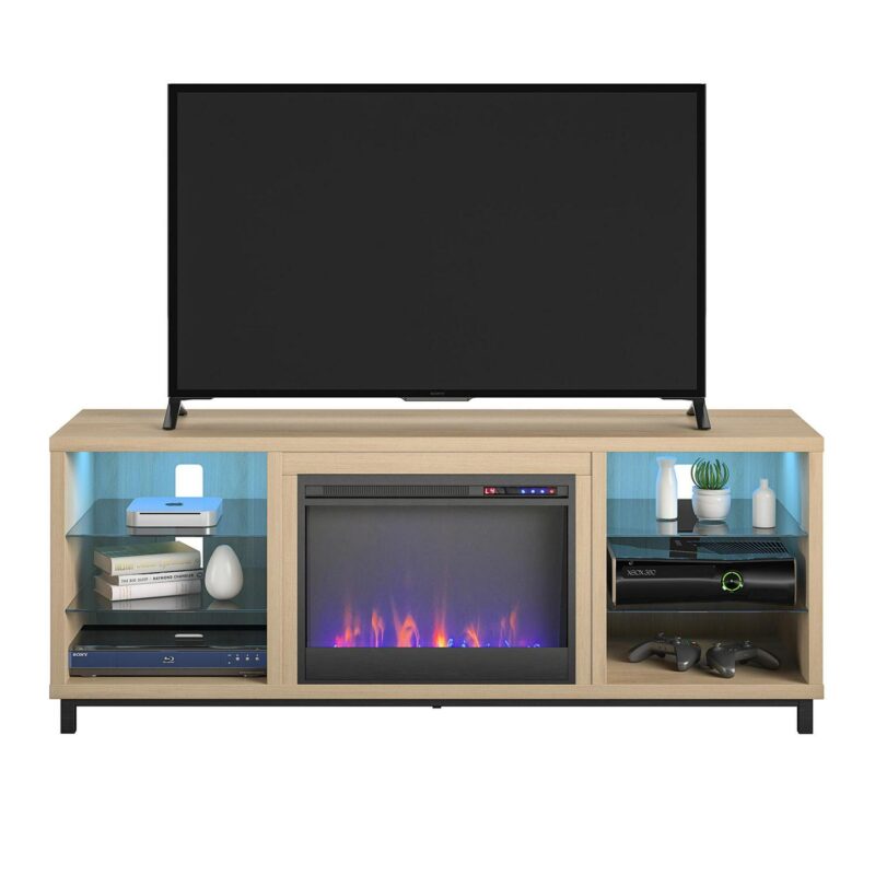 Ameriwood Home Fendall Deluxe Fireplace TV Stand for TVs up to 70 , Blonde Oak - Image 6