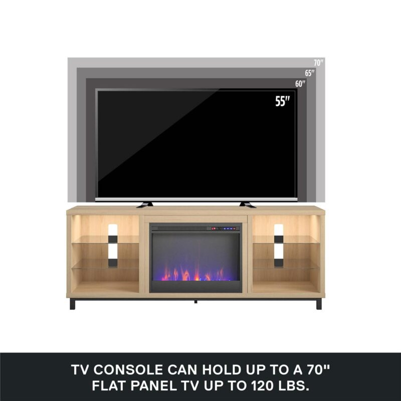 Ameriwood Home Fendall Deluxe Fireplace TV Stand for TVs up to 70 , Blonde Oak - Image 8