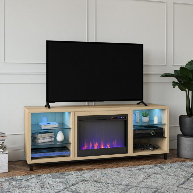 Ameriwood Home Fendall Deluxe Fireplace TV Stand for TVs up to 70 , Blonde Oak - Image 4