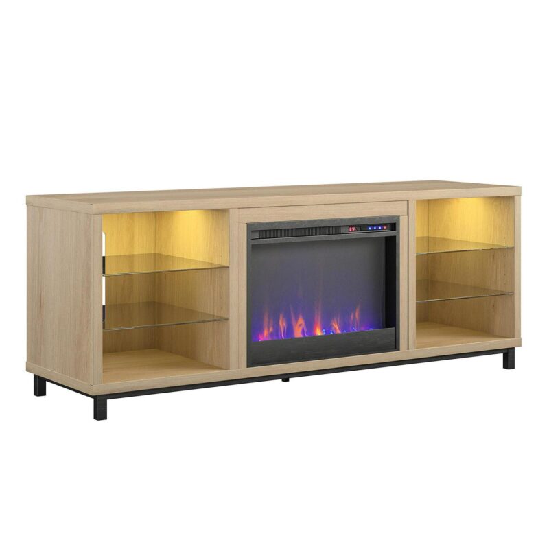 Ameriwood Home Fendall Deluxe Fireplace TV Stand for TVs up to 70 , Blonde Oak - Image 14