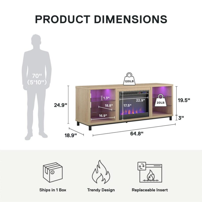 Ameriwood Home Fendall Deluxe Fireplace TV Stand for TVs up to 70 , Blonde Oak - Image 5