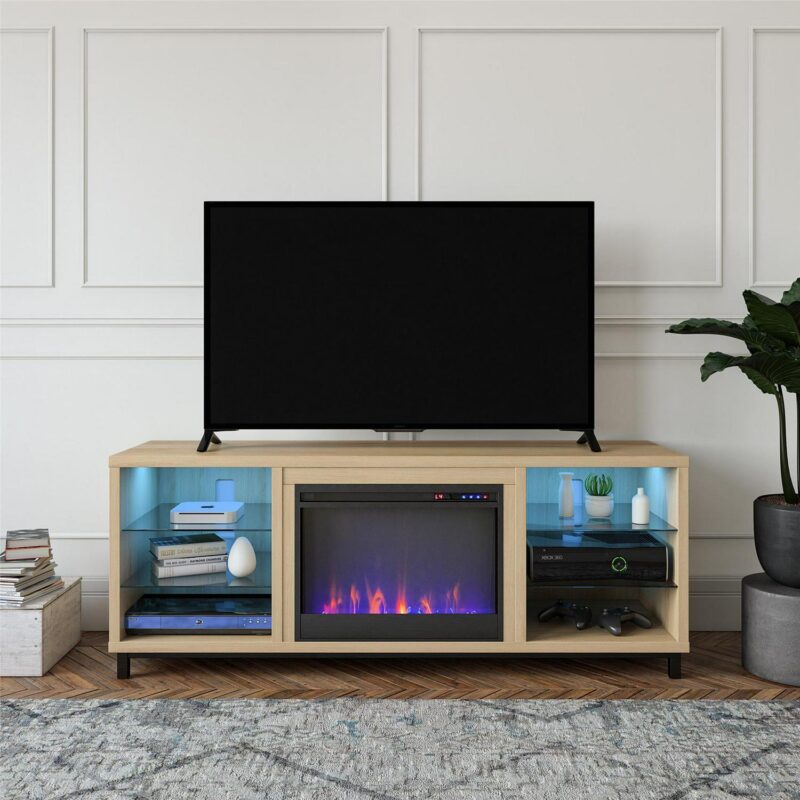 Ameriwood Home Fendall Deluxe Fireplace TV Stand for TVs up to 70 , Blonde Oak - Image 9