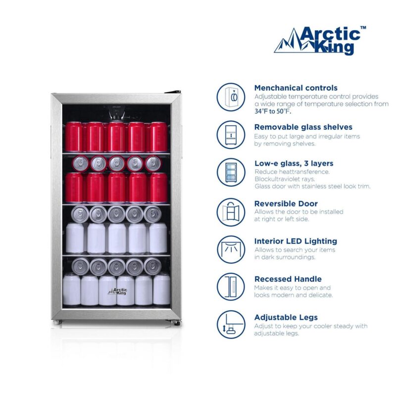 Arctic King 115-Can Beverage Fridge and Cooler, Stainless Steel Look, ARV115B1AST - Image 4