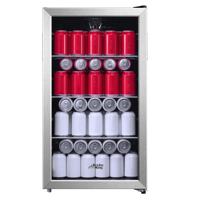 Arctic King 115-Can Beverage Fridge and Cooler, Stainless Steel Look, ARV115B1AST
