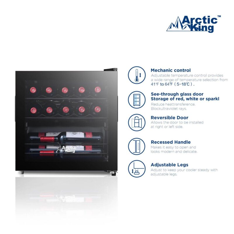 Arctic King 14-Bottle 17.3-inch Wine Cooler, Full Glass Door, ARW14B0ABB - Image 4