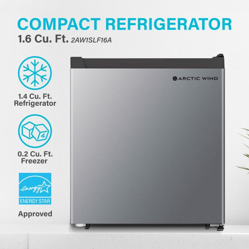 Arctic Wind New Standard 17.5 in W 1.6-Cu. ft. Energy Star Compact Refrigerator with Freezer, Silver - Image 5