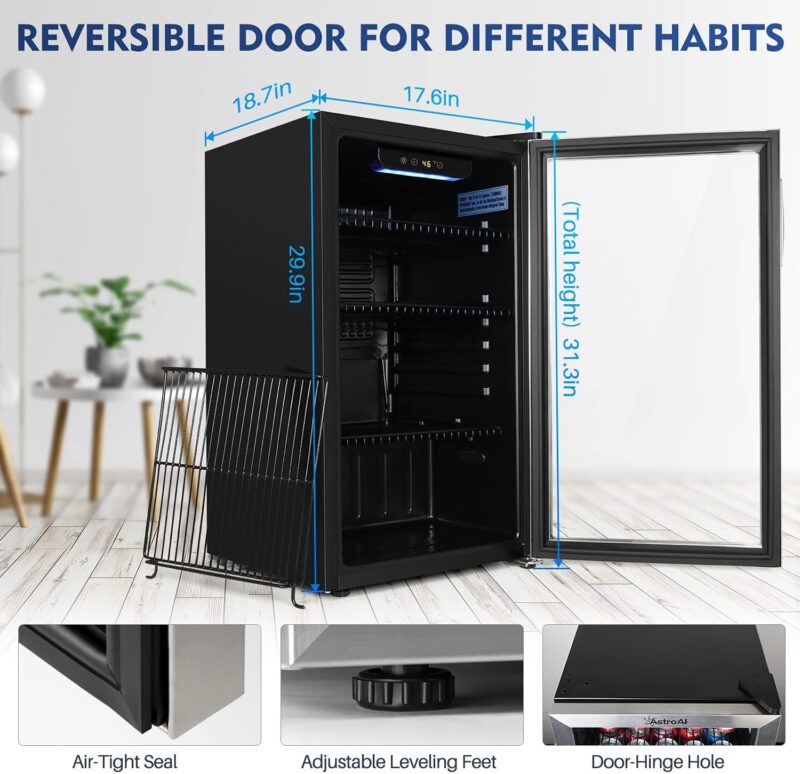 AstroAI Beverage Refrigerator and Cooler with Temperature Control - 120 Can Mini Fridge with Glass Door for Beer Soda or Wine - Drink Fridge for Office/Bar with Reversible Door and Removable Shelves - Image 4