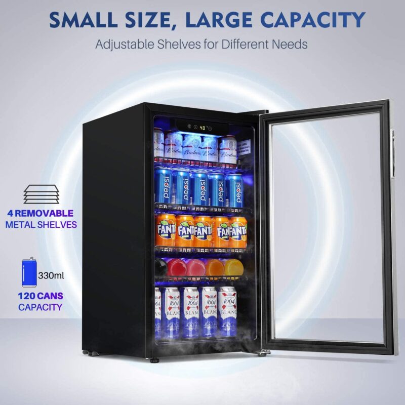 AstroAI Beverage Refrigerator and Cooler with Temperature Control - 120 Can Mini Fridge with Glass Door for Beer Soda or Wine - Drink Fridge for Office/Bar with Reversible Door and Removable Shelves - Image 5