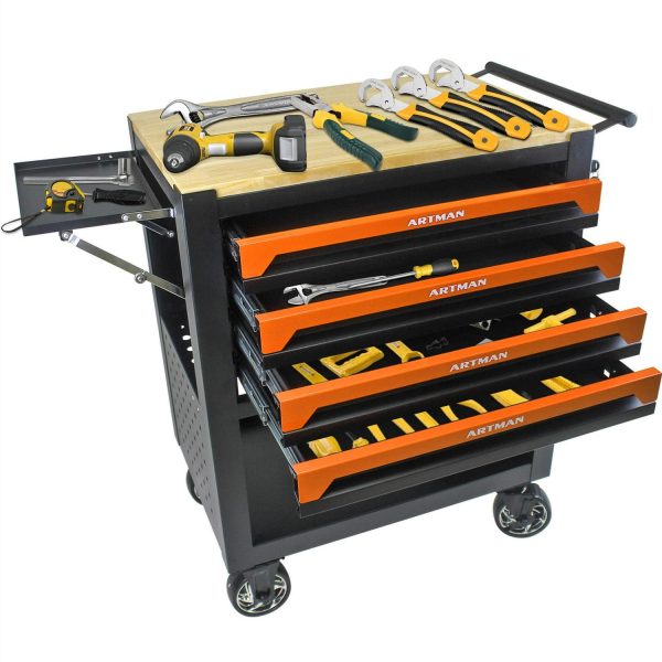 Aukfa 30 inch Mechanic's Tool Cart, 700 LB Capacity 4-Drawer Tool Chest on Wheels for Garage, Orange
