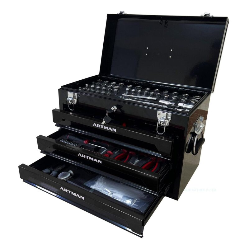Aukfa 439-Piece Mechanics Tool Set, 3 Drawer Tool Organizer Metal Box w/ Tool Kit for Home, Auto Repair, Black - Image 9