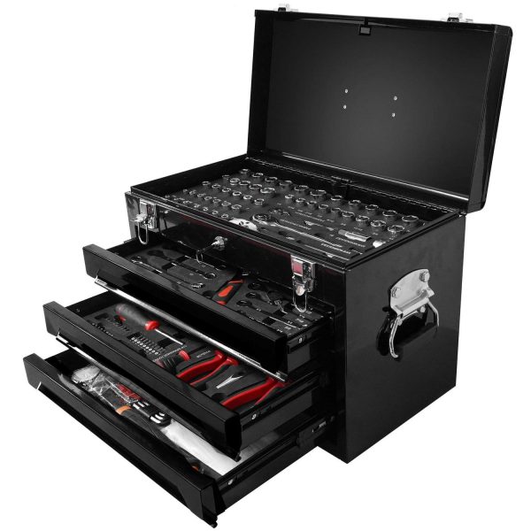 Aukfa 439-Piece Mechanics Tool Set, 3 Drawer Tool Organizer Metal Box w/ Tool Kit for Home, Auto Repair, Black