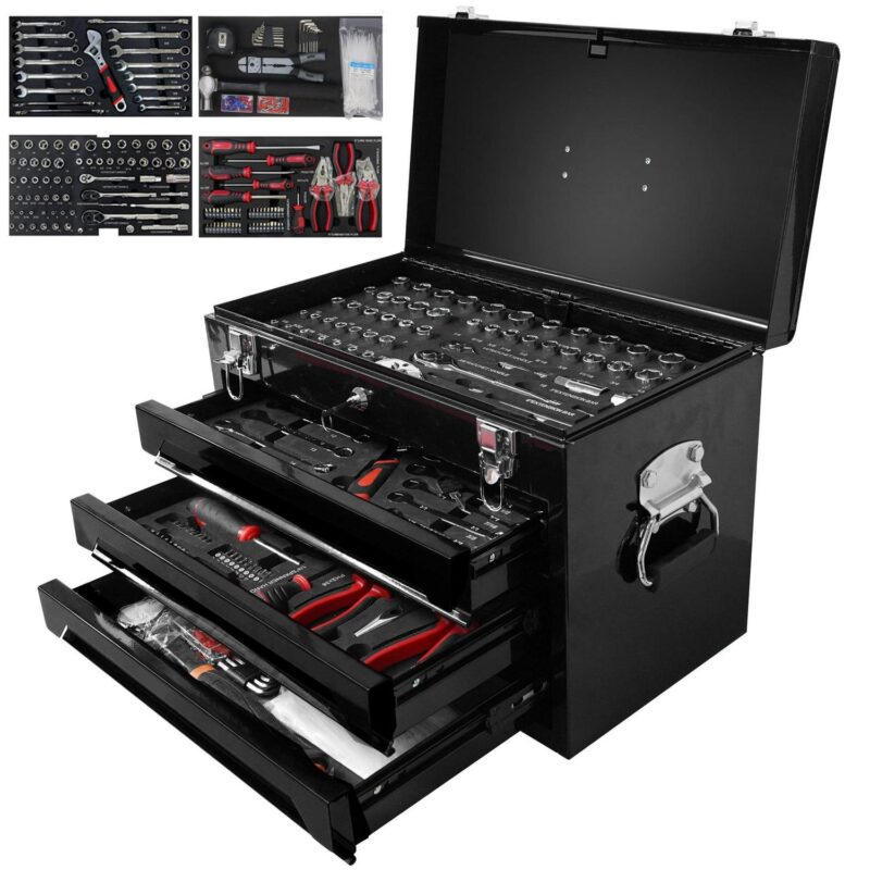 Aukfa 439-Piece Mechanics Tool Set, 3 Drawer Tool Organizer Metal Box w/ Tool Kit for Home, Auto Repair, Black - Image 8