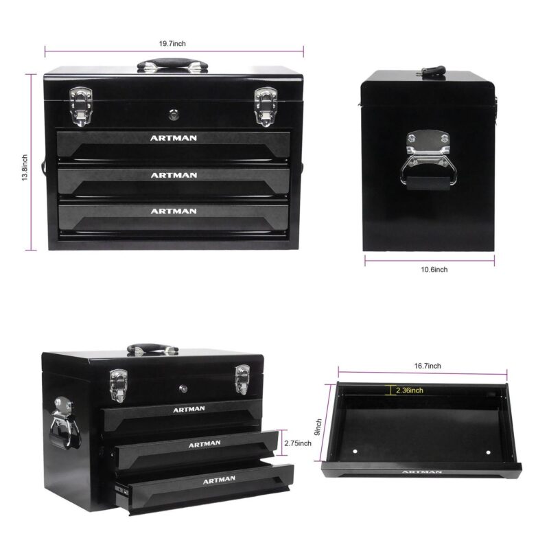 Aukfa 439-Piece Mechanics Tool Set, 3 Drawer Tool Organizer Metal Box w/ Tool Kit for Home, Auto Repair, Black - Image 4