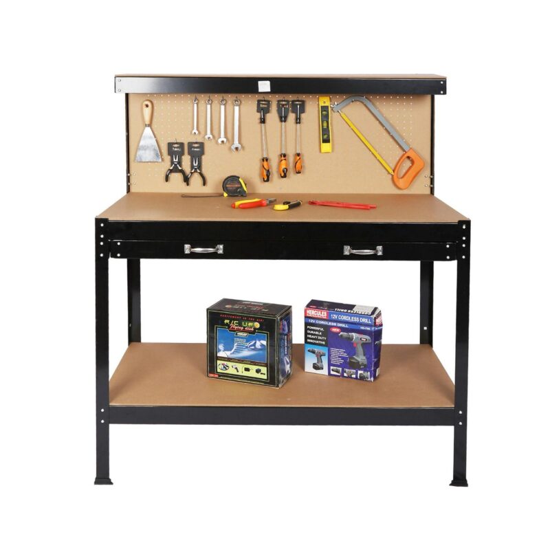 Aukfa 45.3  Tool Storage Workbench Multipurpose Garage Worktable Steel with Drawer, Black - Image 2