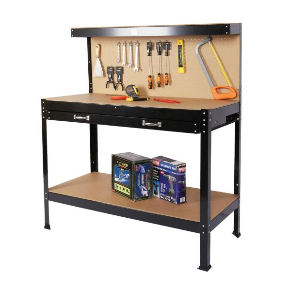 Aukfa 45.3  Tool Storage Workbench Multipurpose Garage Worktable Steel with Drawer, Black
