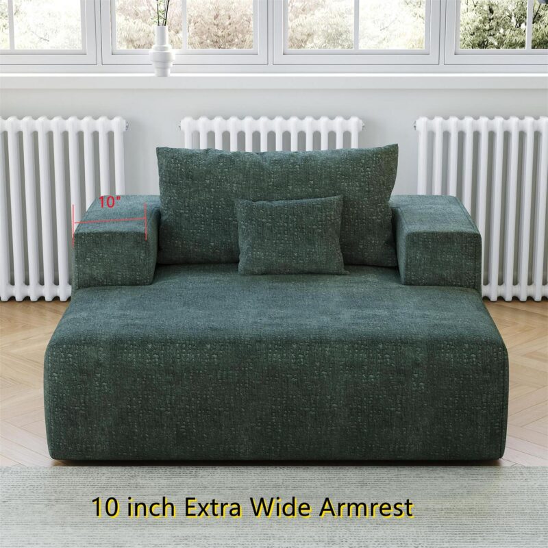 Aukfa 55 x55  Chaise Oversized Lounge Couch Upholstered Chenille Sofa Bed for Living Room, Green - Image 2