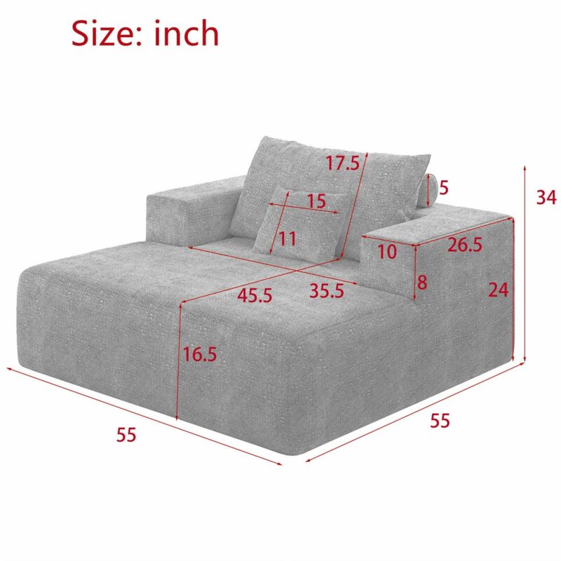 Aukfa 55 x55  Chaise Oversized Lounge Couch Upholstered Chenille Sofa Bed for Living Room, Green - Image 5