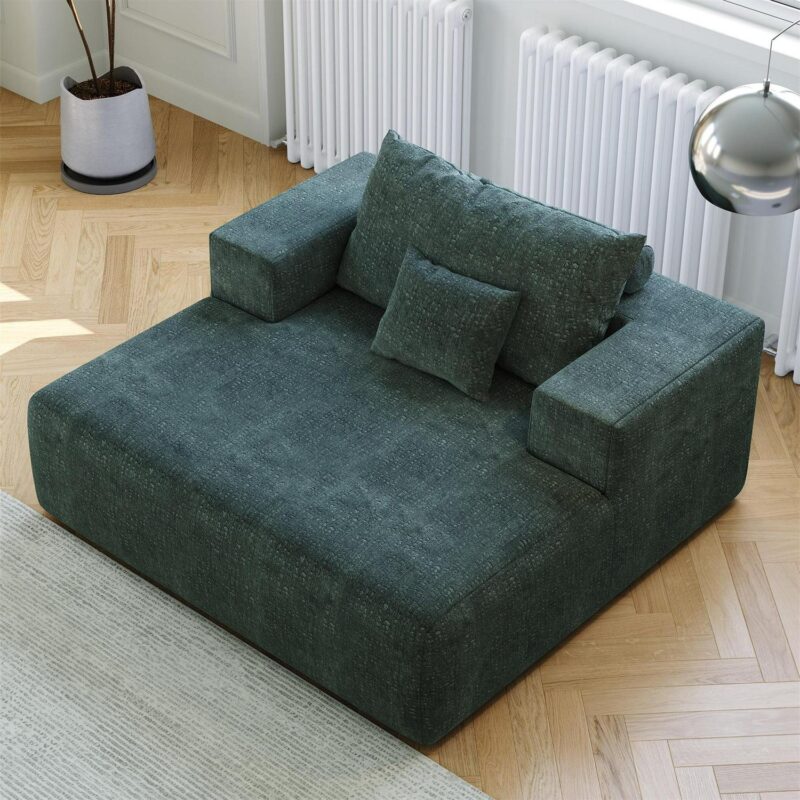 Aukfa 55 x55  Chaise Oversized Lounge Couch Upholstered Chenille Sofa Bed for Living Room, Green - Image 6