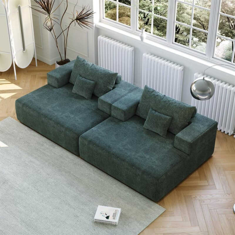 Aukfa 55 x55  Chaise Oversized Lounge Couch Upholstered Chenille Sofa Bed for Living Room, Green - Image 10