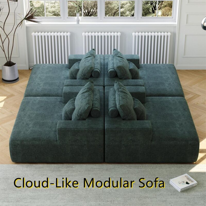 Aukfa 55 x55  Chaise Oversized Lounge Couch Upholstered Chenille Sofa Bed for Living Room, Green - Image 4