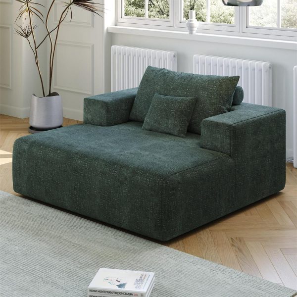 Aukfa 55 x55  Chaise Oversized Lounge Couch Upholstered Chenille Sofa Bed for Living Room, Green