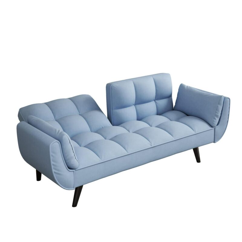 Aukfa 75  Flared Arm Futon Convertible Sofa Bed, Curved Sleeper Sofa for Home Office, Blue - Image 8