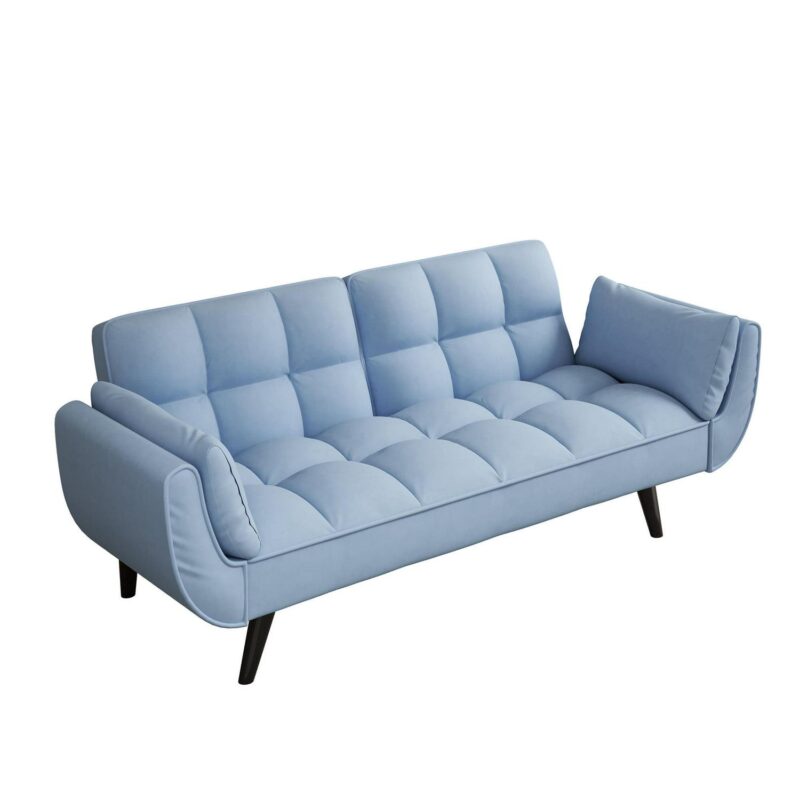 Aukfa 75  Flared Arm Futon Convertible Sofa Bed, Curved Sleeper Sofa for Home Office, Blue - Image 6